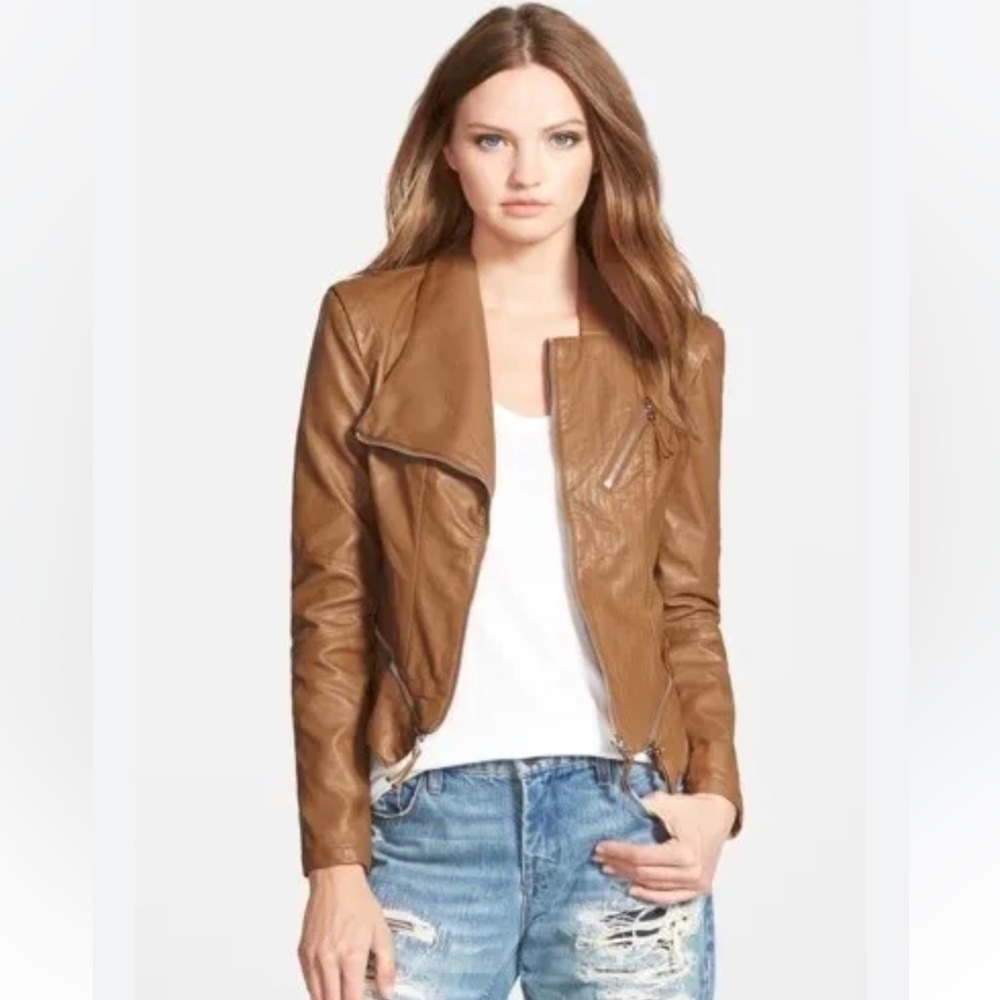 Blank NYC faux leather Moto jacket- Tan size L